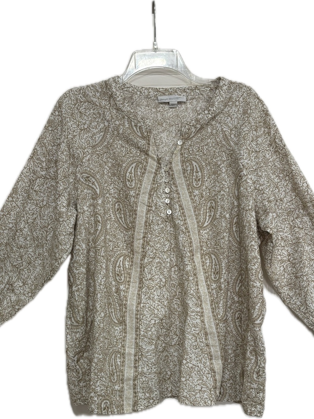Pure Jill J.Jill Paisley Organic Cotton Button-Front Blouse | Boho | Size Large
